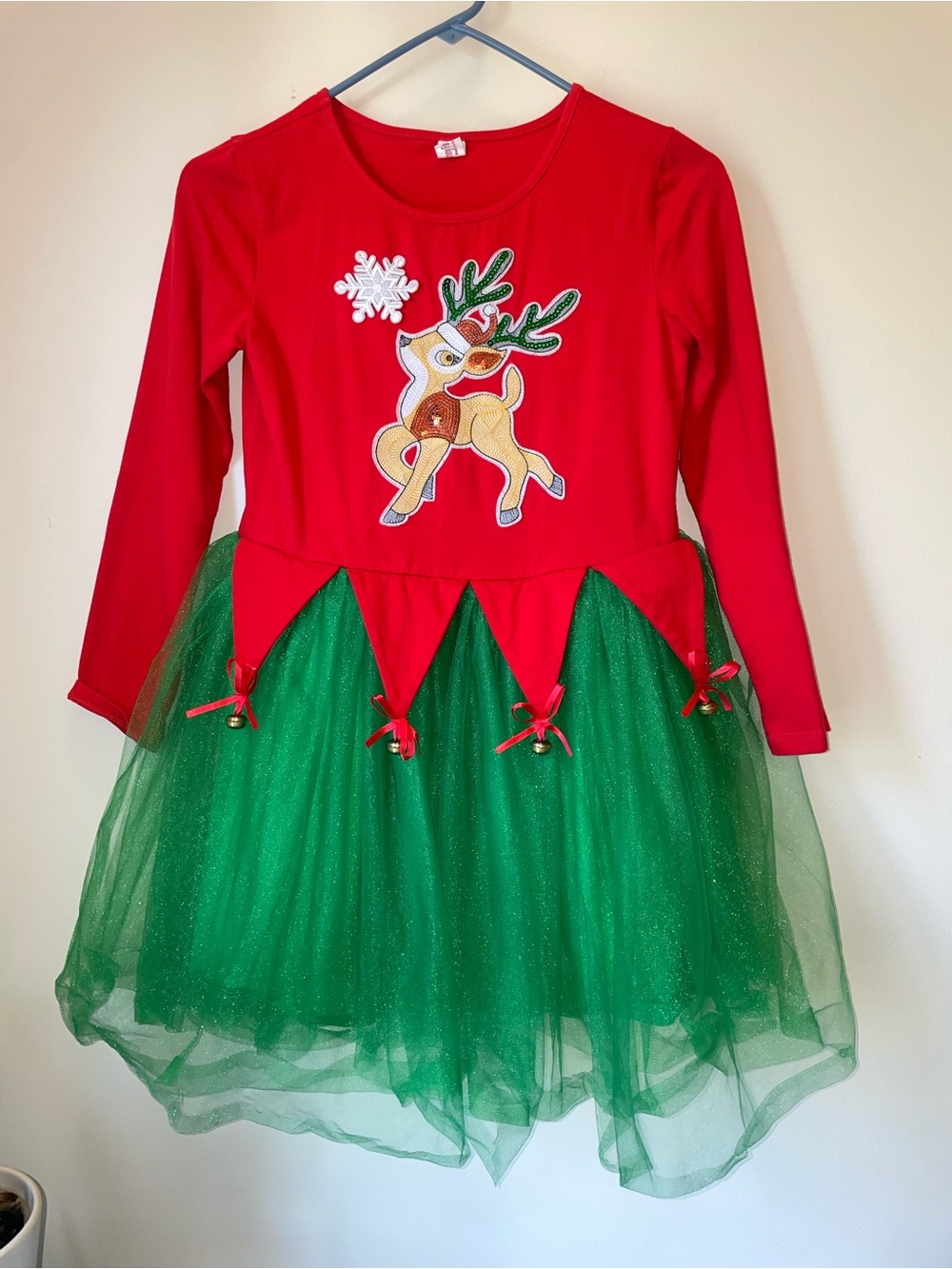 Girls' Red & Green Reindeer Holiday Tutu Dress